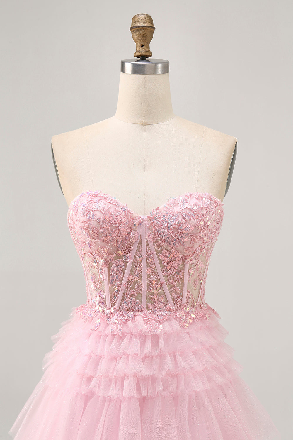 Sparkly Pink Corset Tulle Short Homecoming Dress with Lace