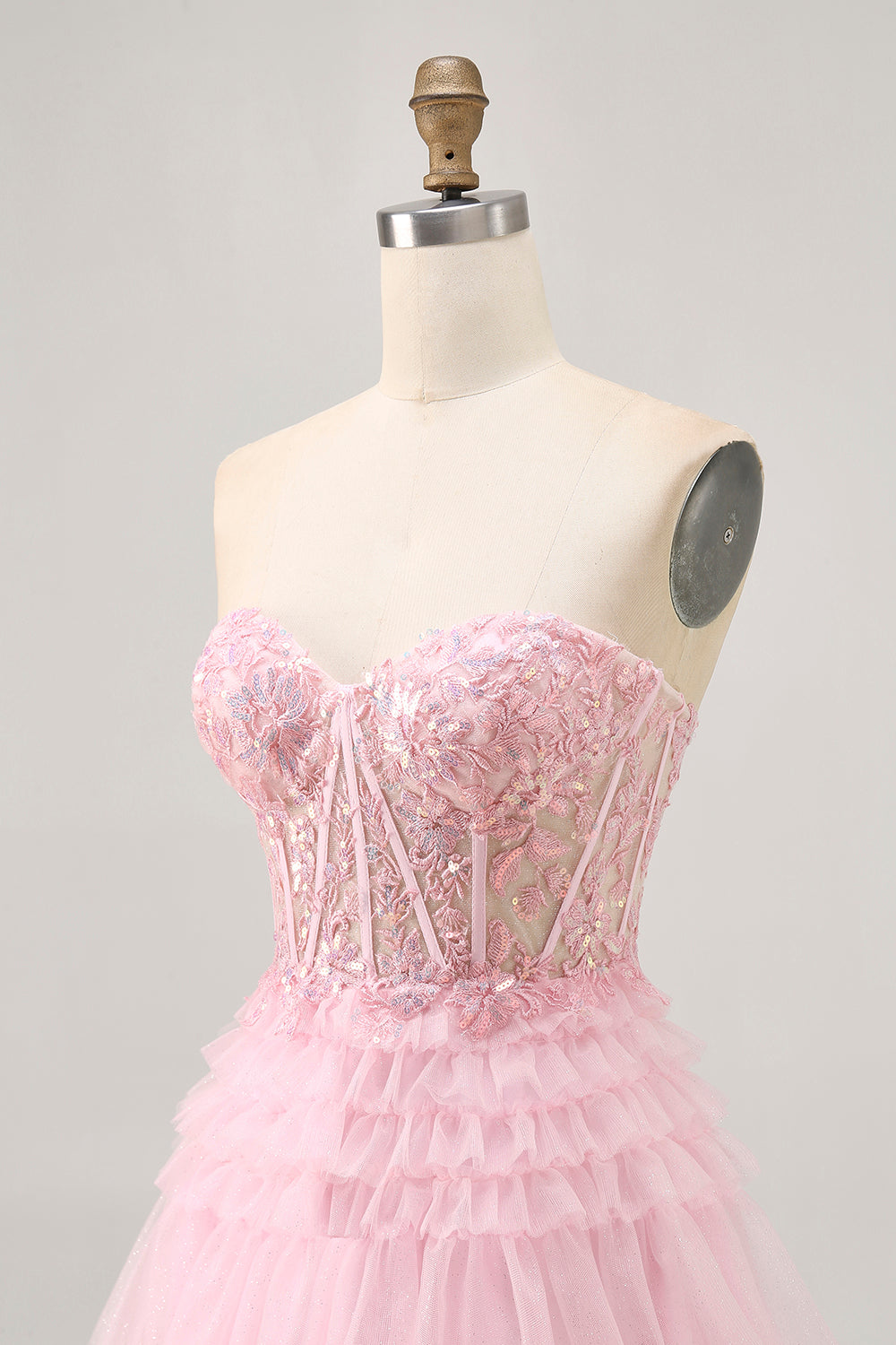 Sparkly Pink Corset Tulle Short Homecoming Dress with Lace