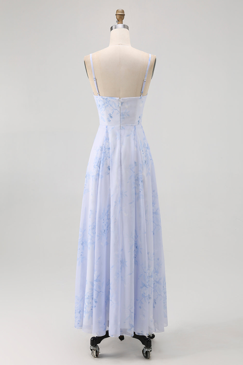Dusty Sage Floral Spaghetti Straps Chiffon A-Line Long Wedding Guest Dress