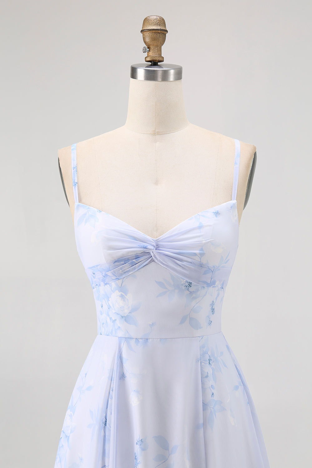 Dusty Sage Floral Spaghetti Straps Chiffon A-Line Long Wedding Guest Dress