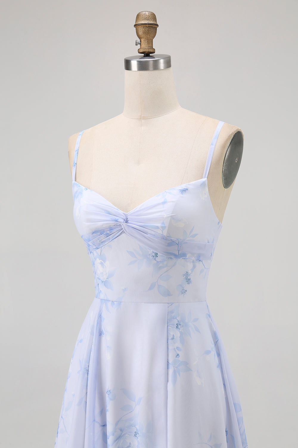 Dusty Sage Floral Spaghetti Straps Chiffon A-Line Long Wedding Guest Dress