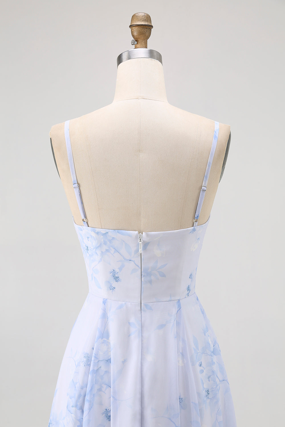 Dusty Sage Floral Spaghetti Straps Chiffon A-Line Long Wedding Guest Dress