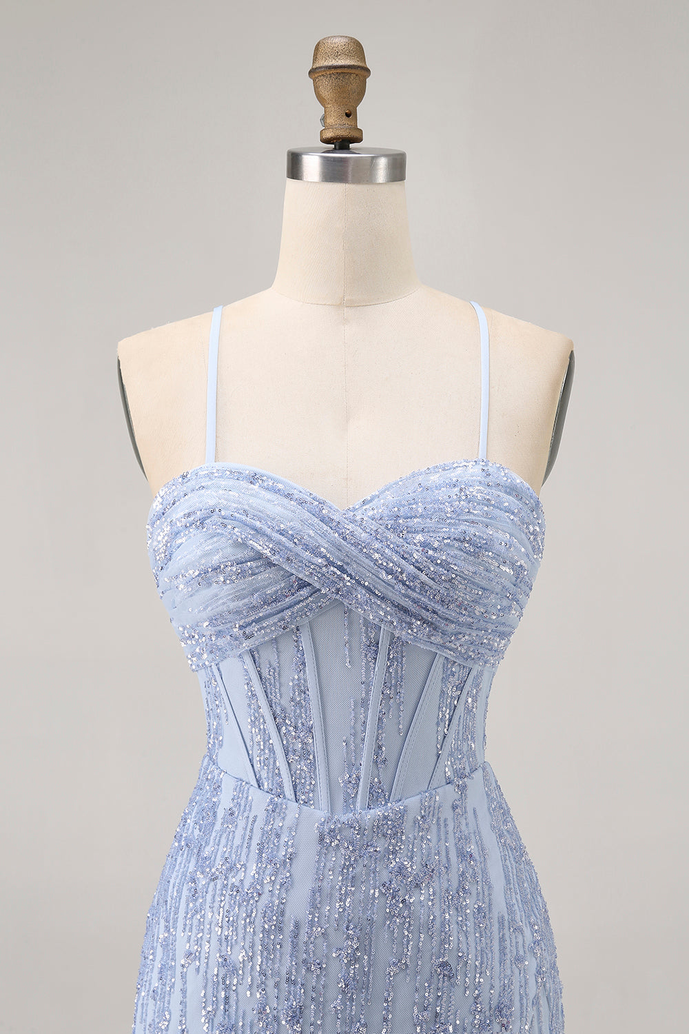 Sparkly Grey Blue Corset Tight Short Homecoming Dress with Sequins