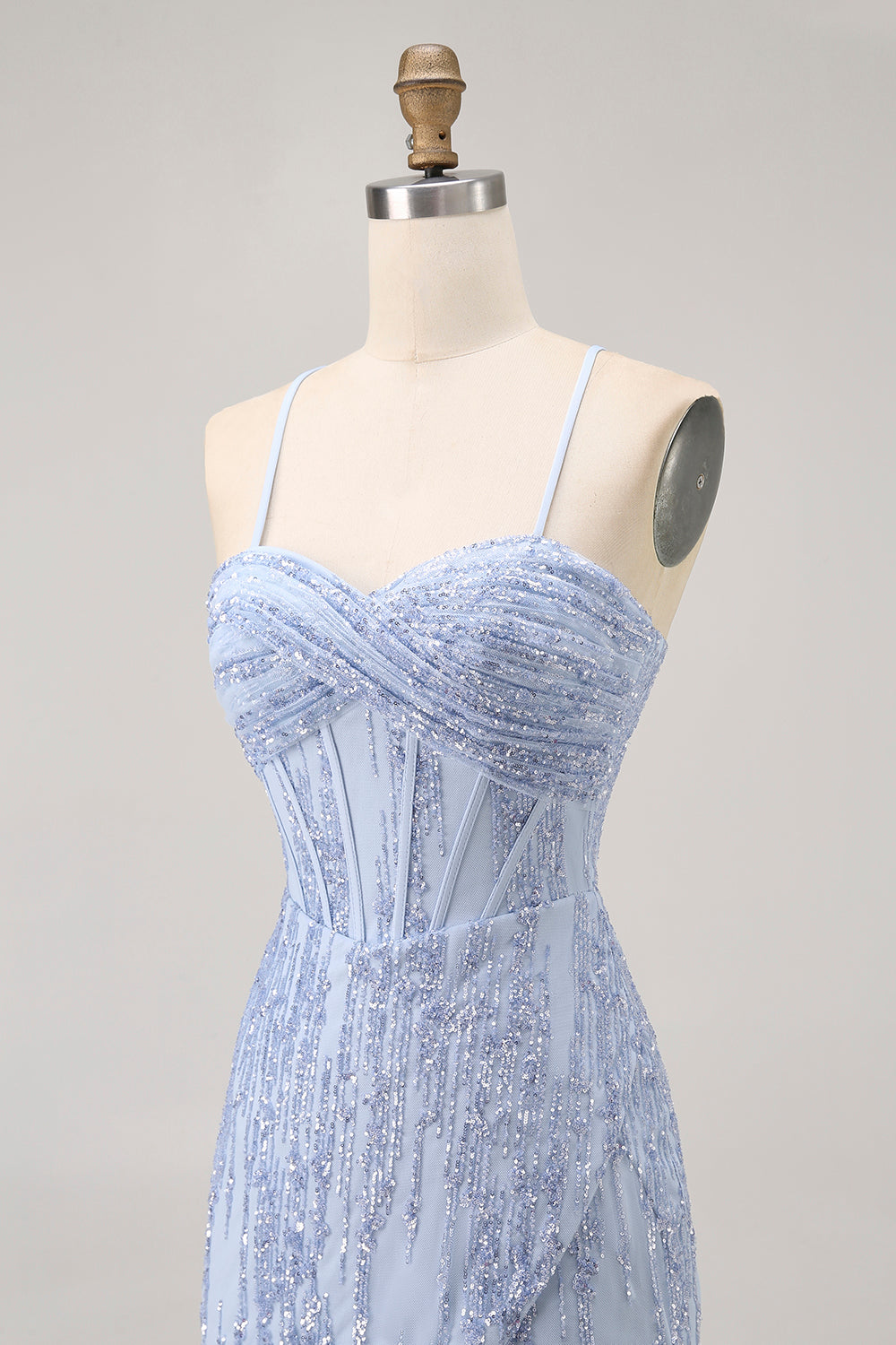 Sparkly Grey Blue Corset Tight Short Homecoming Dress with Sequins
