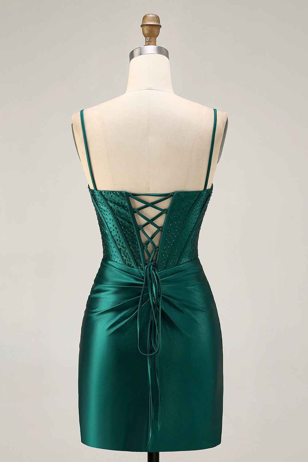 Sparkly Dark Green Corset Tight Short Satin Homecoming Dress with Beading