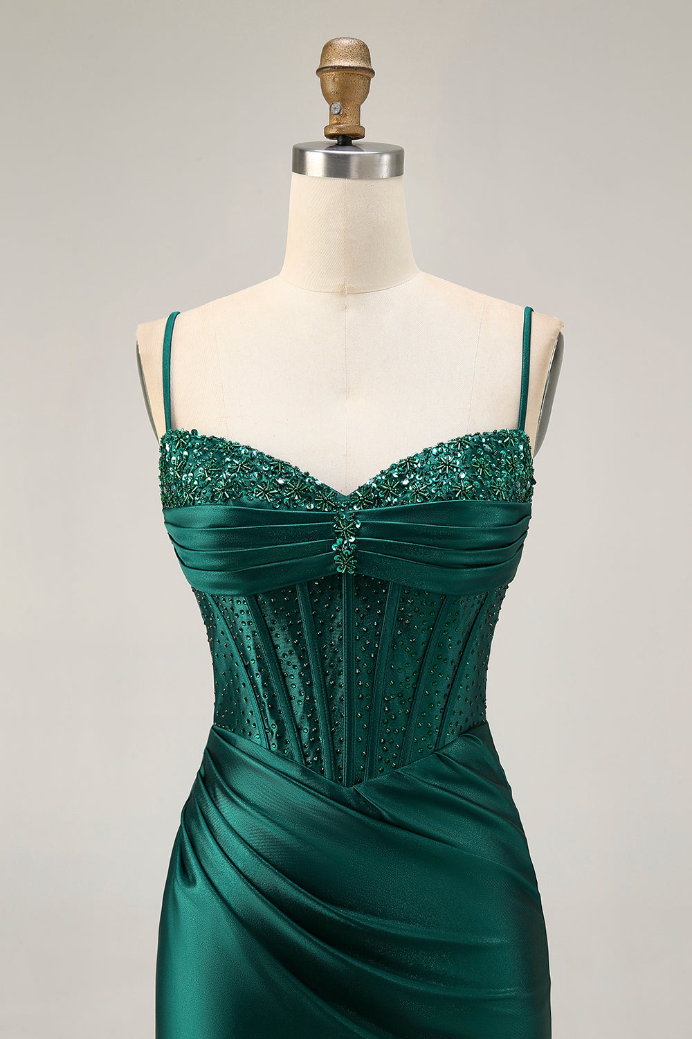 Sparkly Dark Green Corset Tight Short Satin Homecoming Dress with Beading