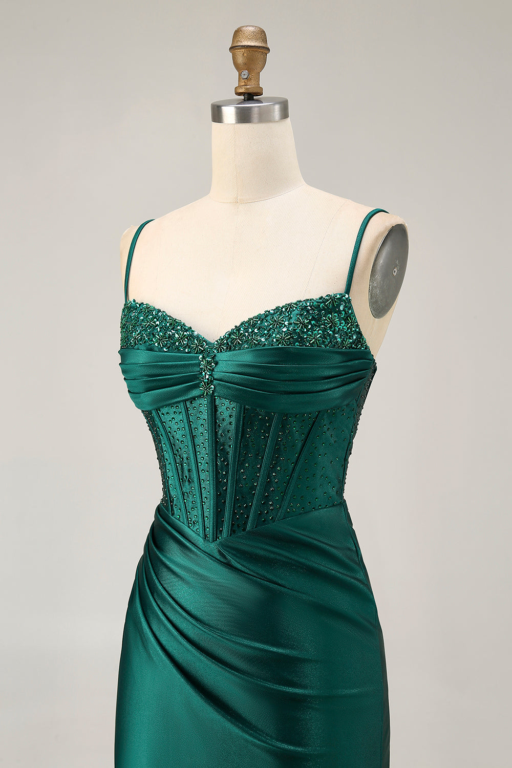 Sparkly Dark Green Corset Tight Short Satin Homecoming Dress with Beading