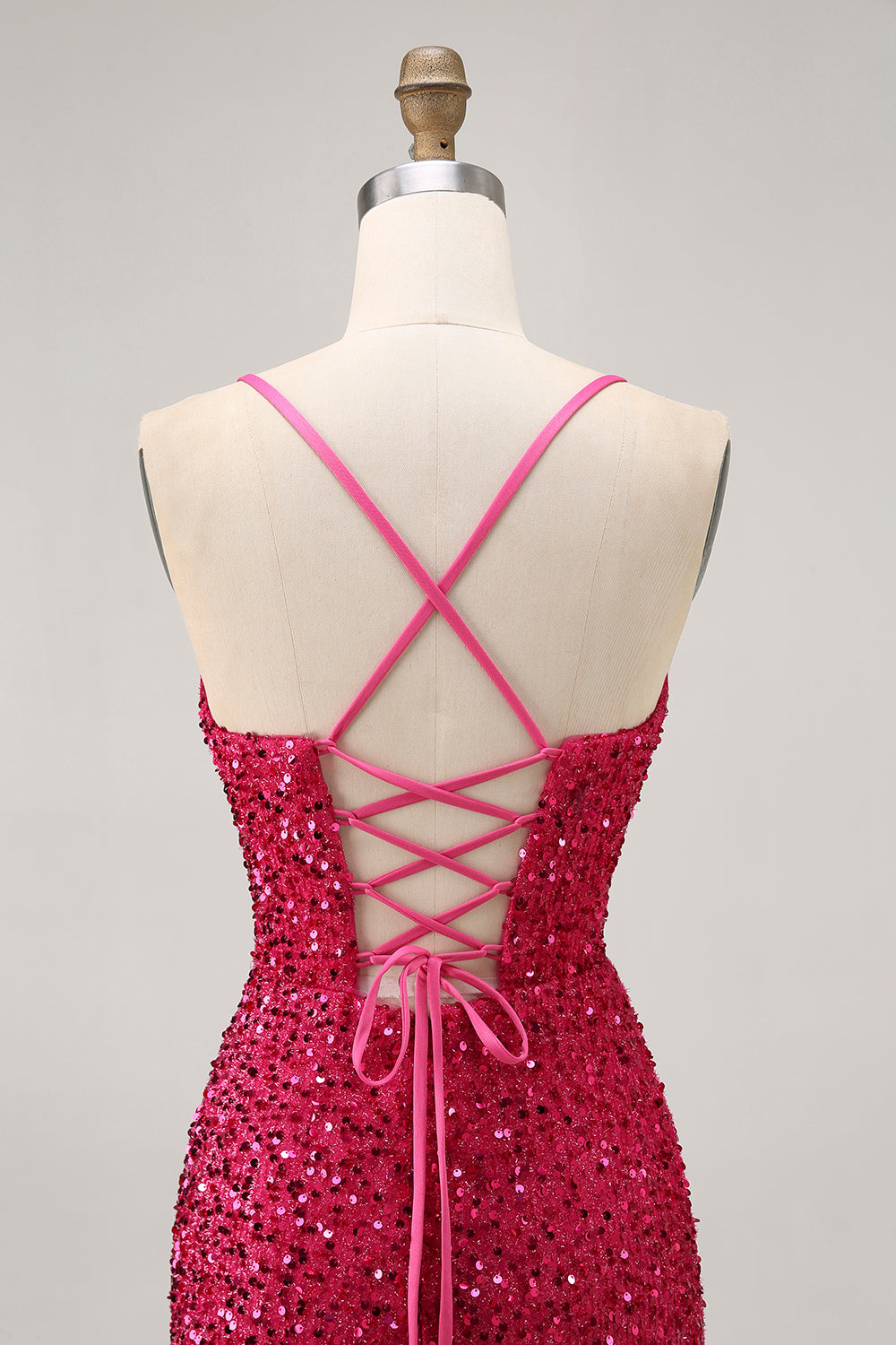 Sparkly Fuchsia Sequin Tight Spaghetti Straps Short Homecoming Dress