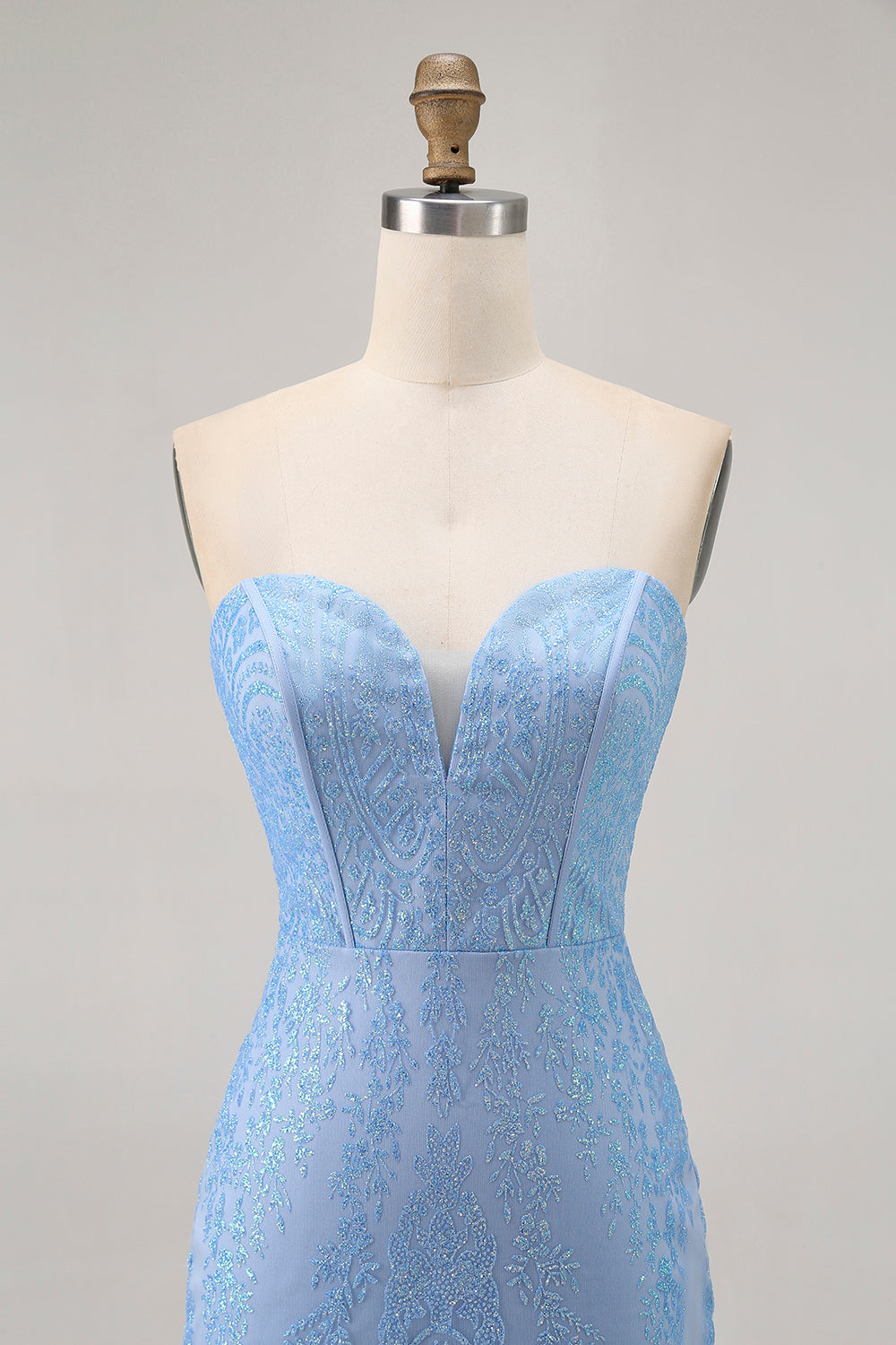 Blue Bodycon Strapless Beaded Short Homecoming Dress