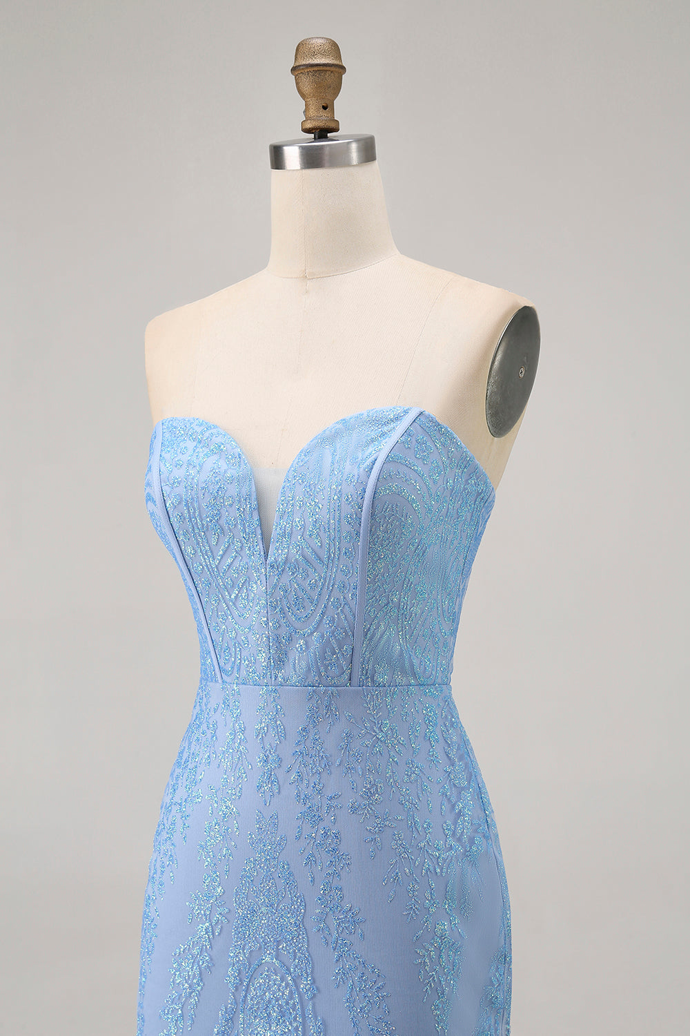 Sparkly Blue Corset Tight Strapless Short Homecoming Dress with Sequins
