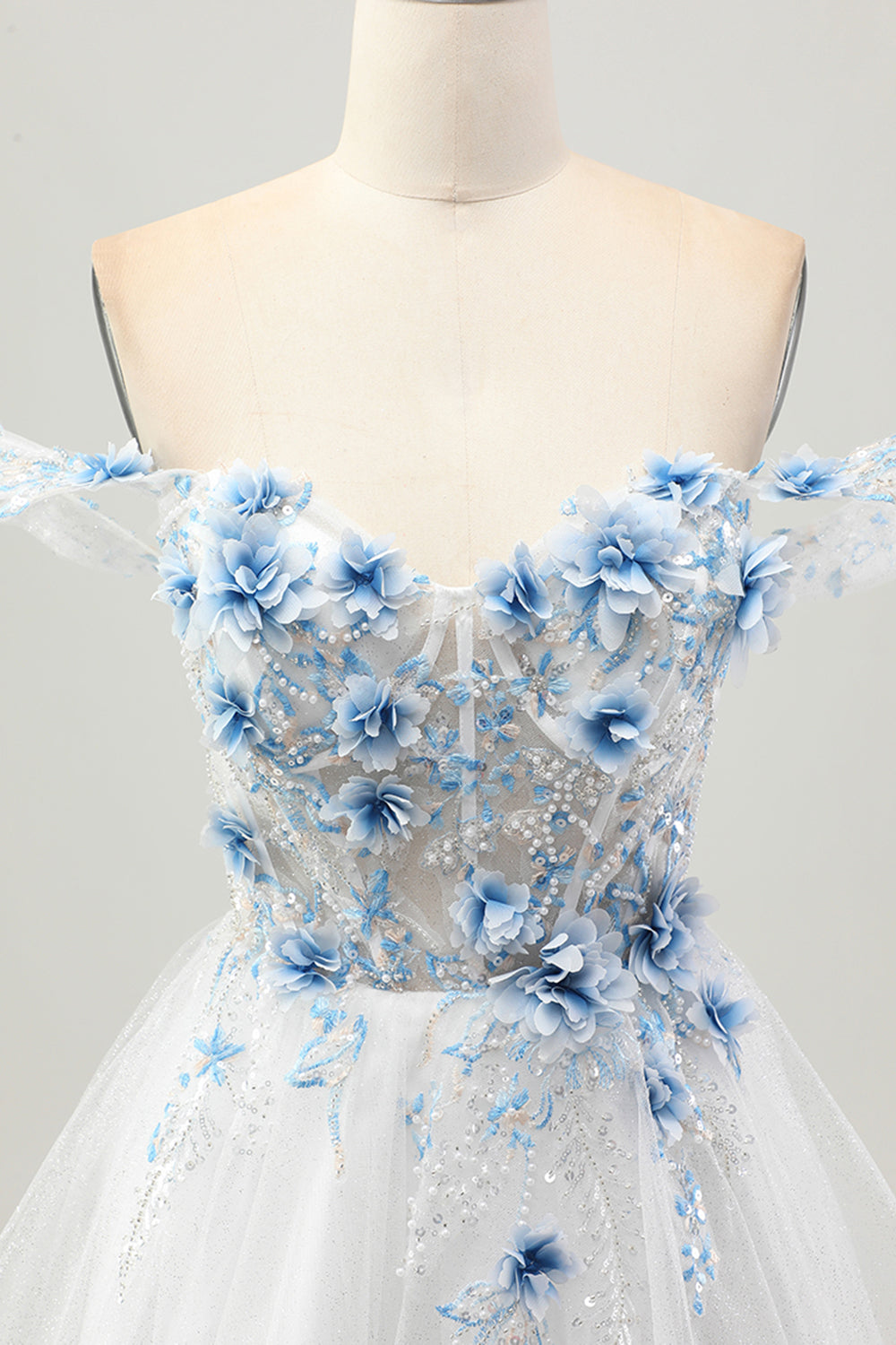 Sparkly White Blue Flower Corset Short Homecoming Dress with Beading