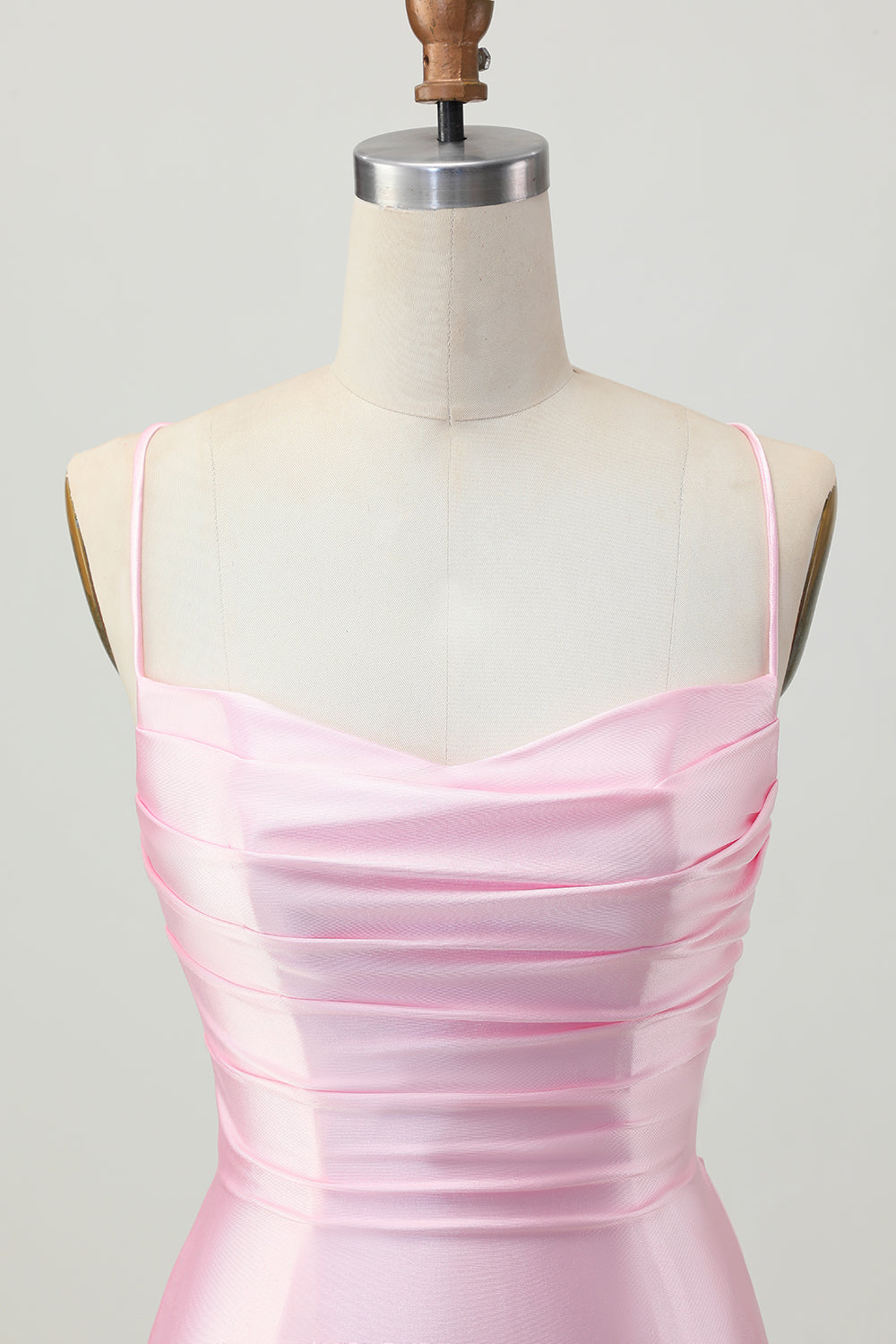 Blush Pink Satin Spaghetti Straps Short Tight Homecoming Dress