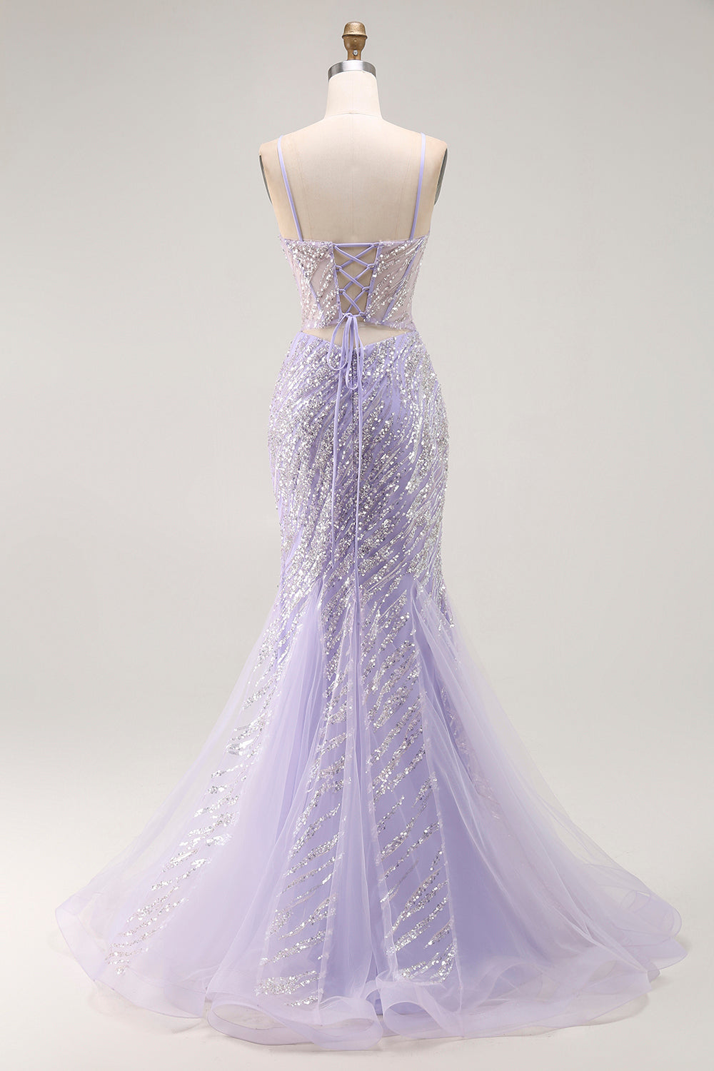 Sparkly Purple Sequins Corset Mermaid Long Prom Dress with Slit