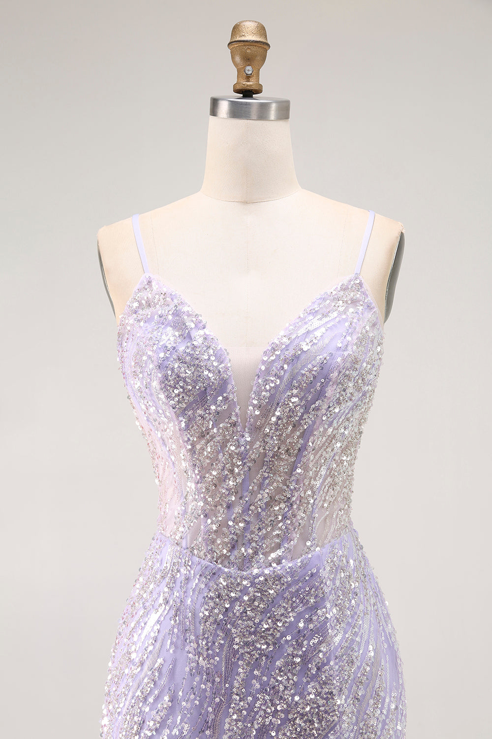 Sparkly Purple Sequins Corset Mermaid Long Prom Dress with Slit