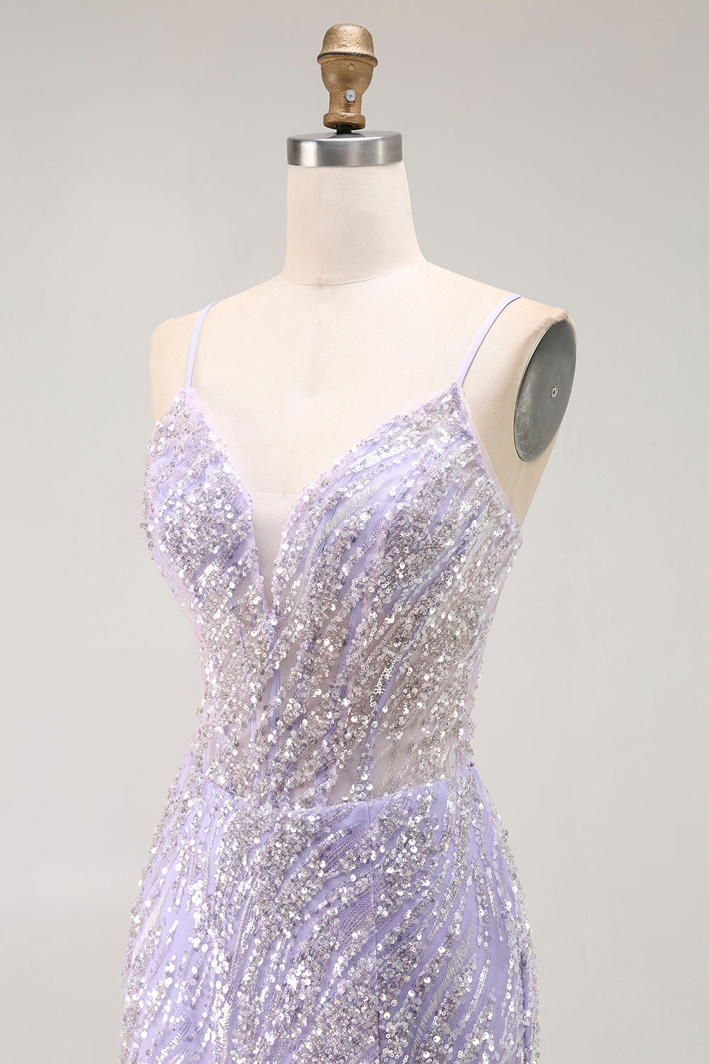 Sparkly Purple Sequins Corset Mermaid Long Prom Dress with Slit