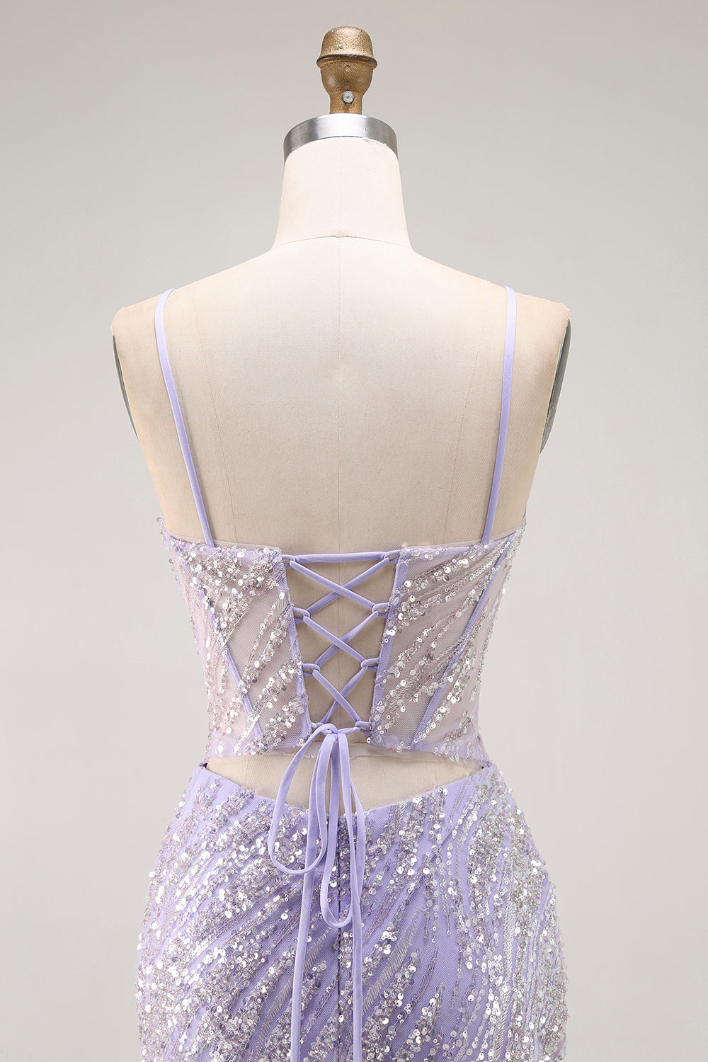 Sparkly Purple Sequins Corset Mermaid Long Prom Dress with Slit