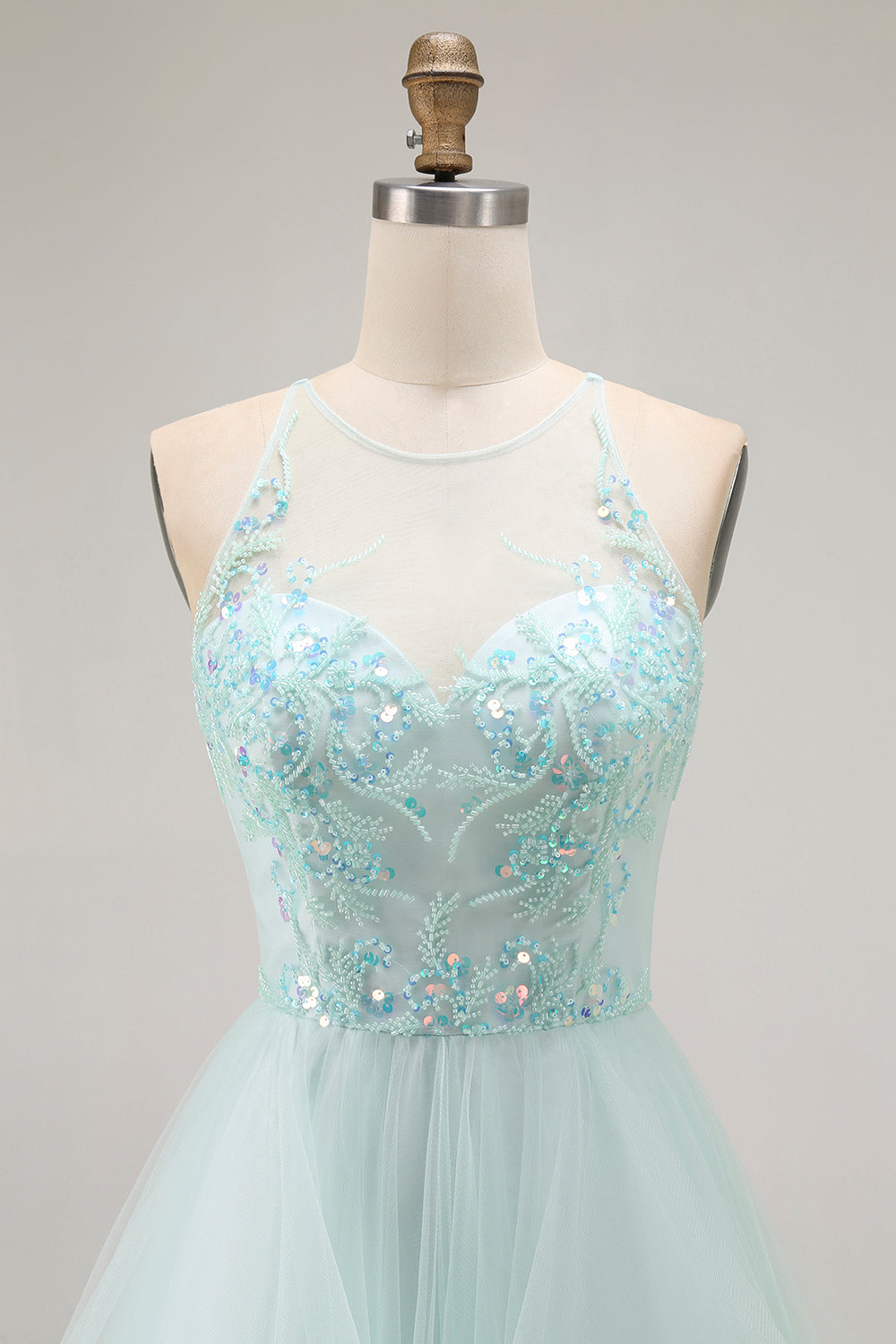 Sparkly Light Green A Line Ruffled Long Prom Dress with Beading