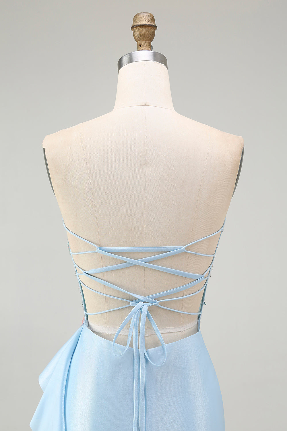 Sparkly Light Blue Mermaid Corset Beaded Long Prom Dress with Slit