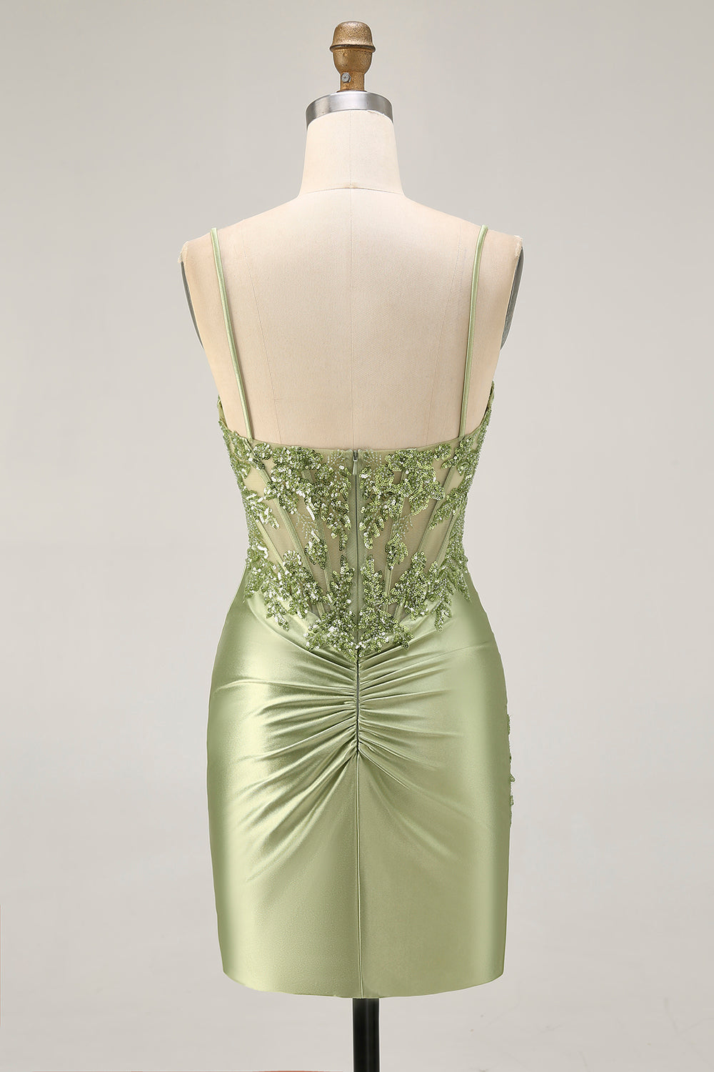 Sparkly Sage Green Satin Tight Short Corset Homecoming Dress with Sequins