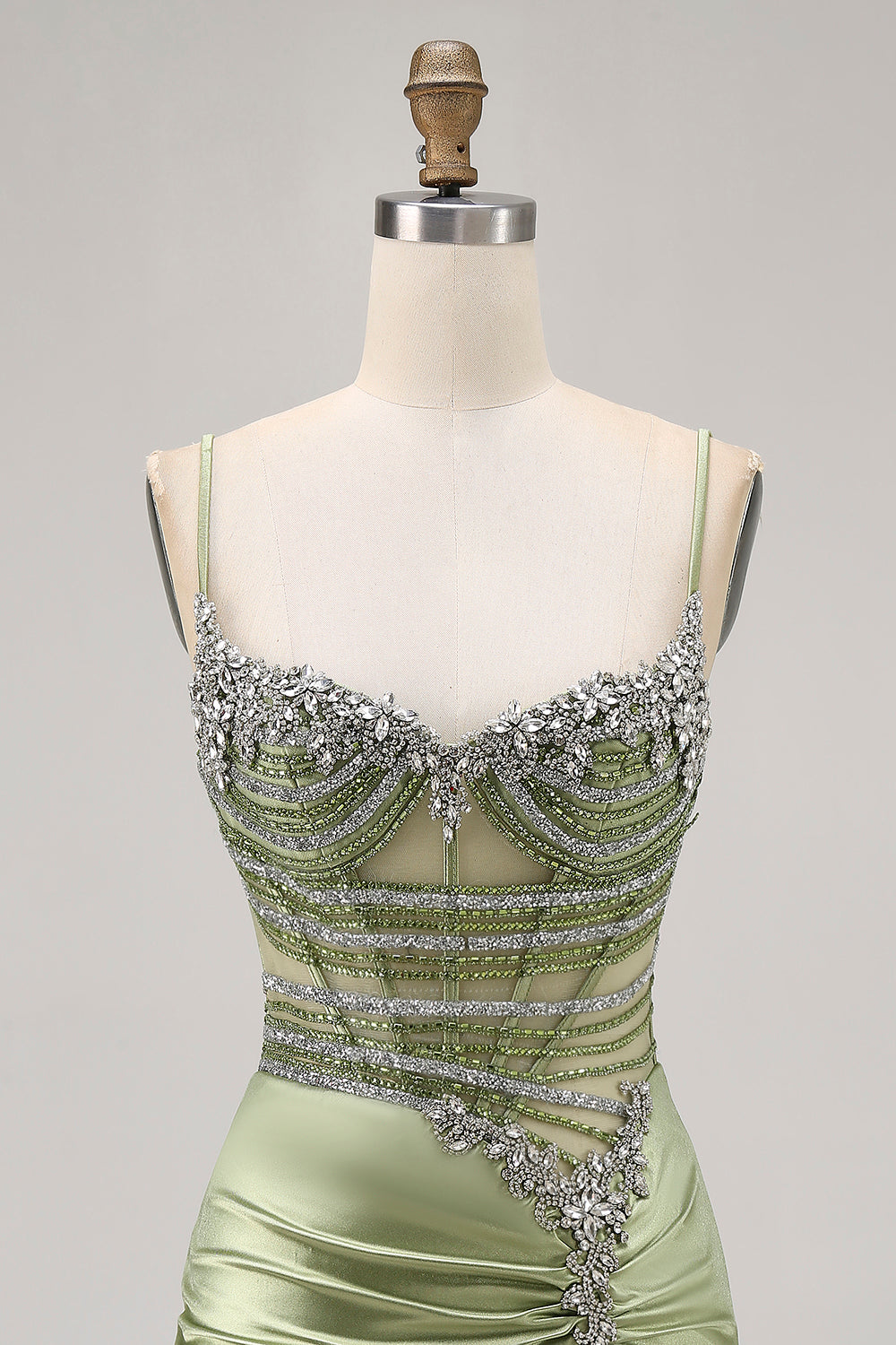 Sparkly Sage Green Corset Tight Short Homecoming Dress with Rhinestones