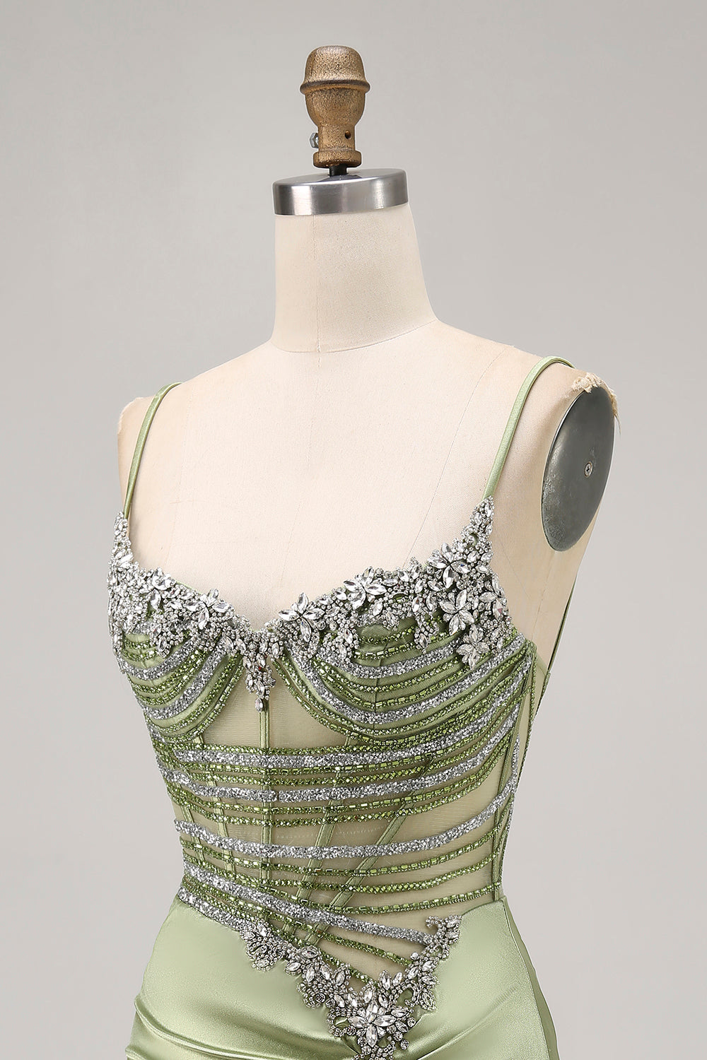 Sparkly Sage Green Corset Tight Short Homecoming Dress with Rhinestones