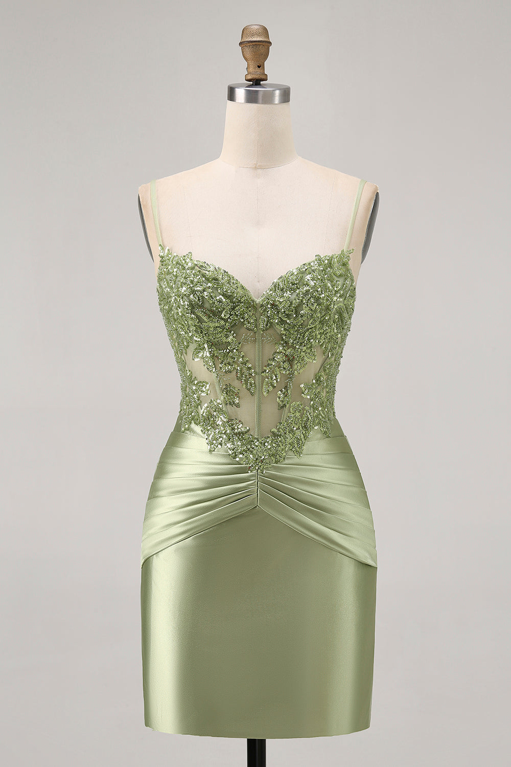 Sparkly Green Corset Satin Tight Short Homecoming Dress with Beading