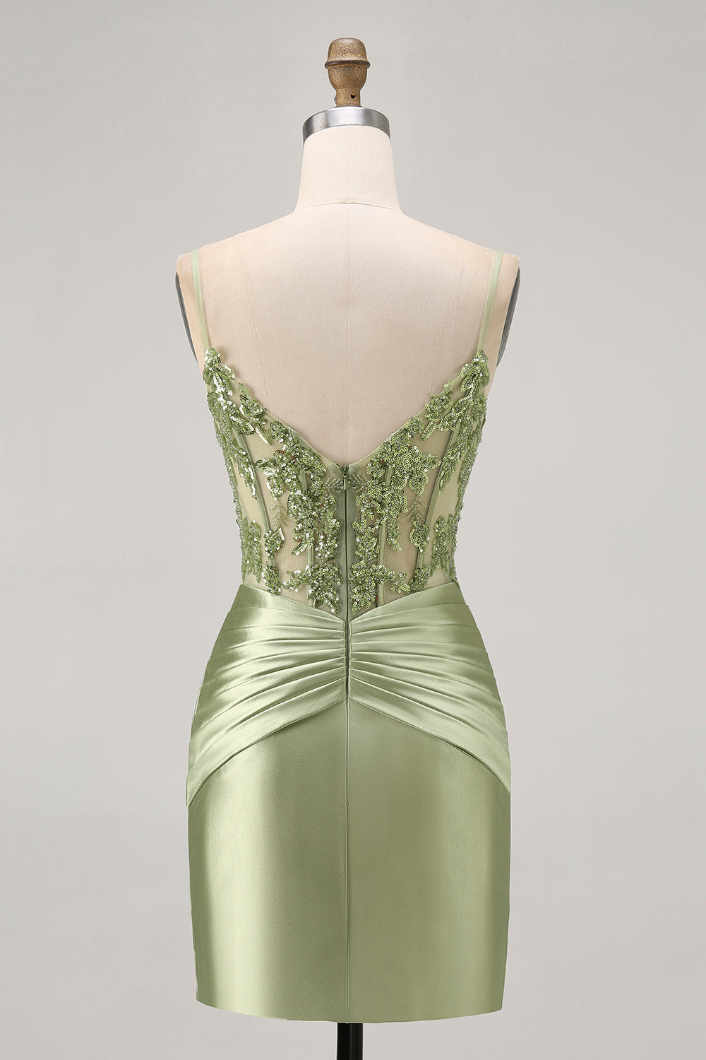 Sparkly Green Corset Satin Tight Short Homecoming Dress with Beading