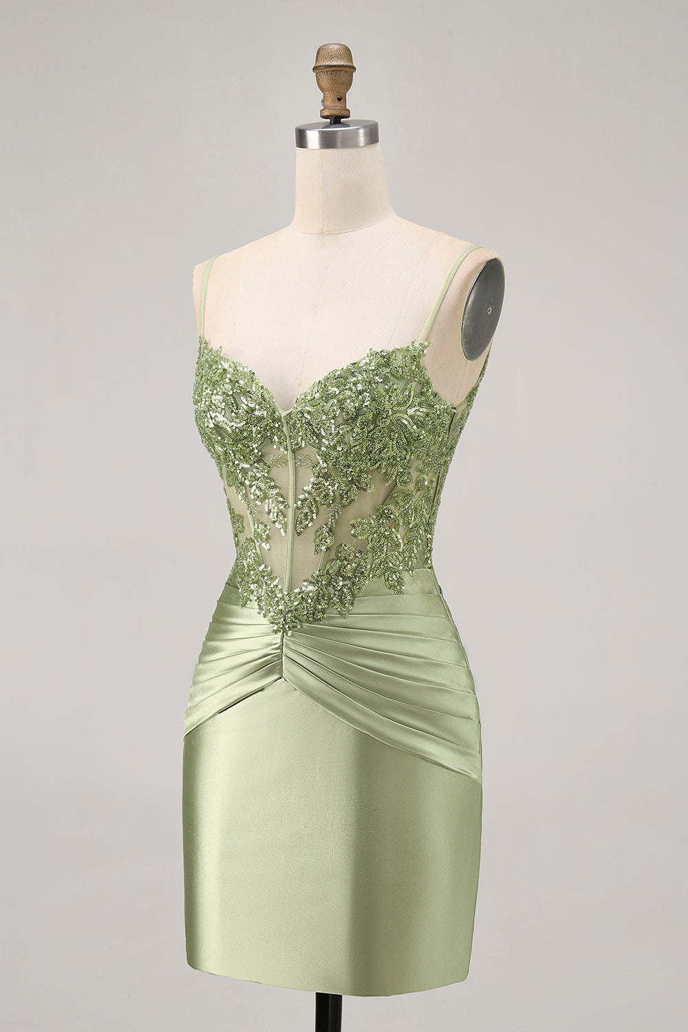 Sparkly Green Corset Satin Tight Short Homecoming Dress with Beading