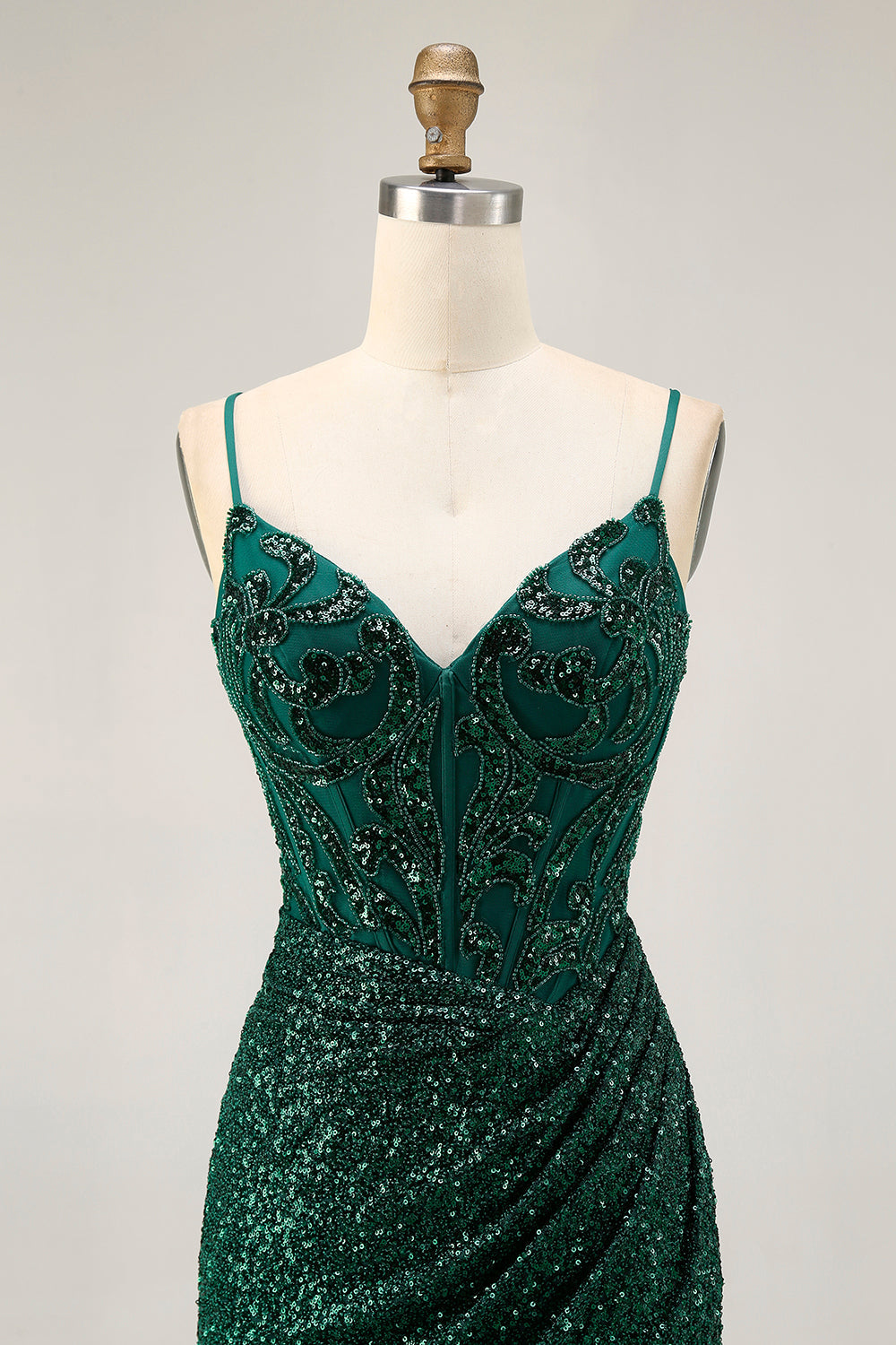 Sparkly Dark Green Sequins Corset V-Neck Short Homecoming Dress