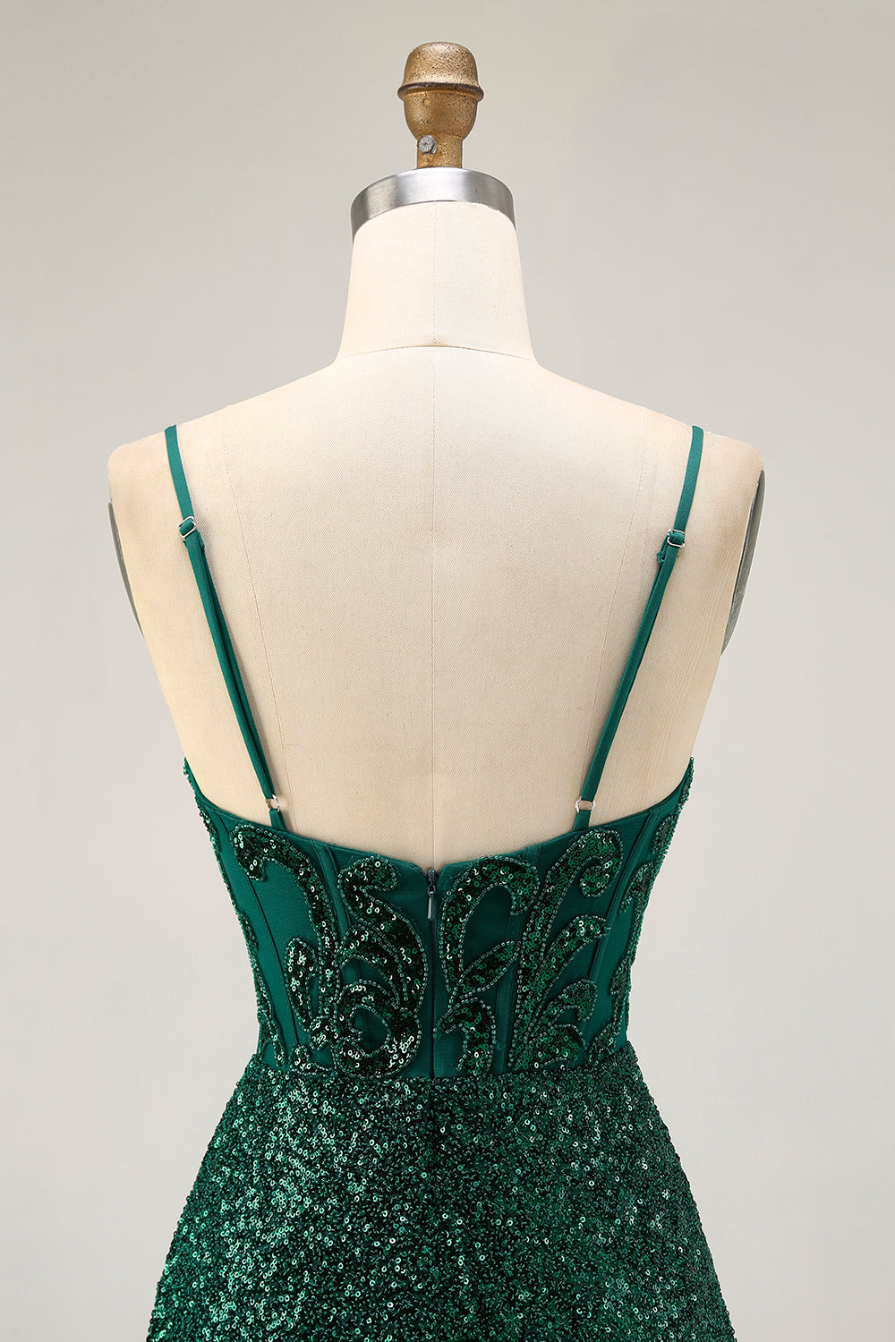 Sparkly Dark Green Sequins Corset V-Neck Short Homecoming Dress