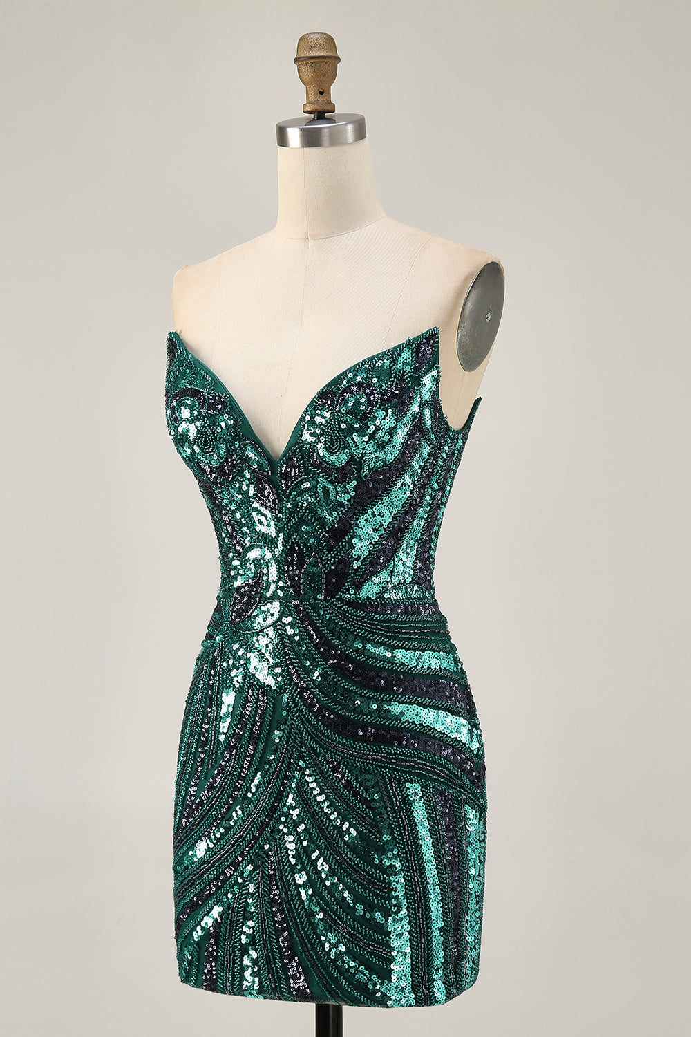 Sparkly Dark Green Tight Strapless Short Beaded Homecoming Dress