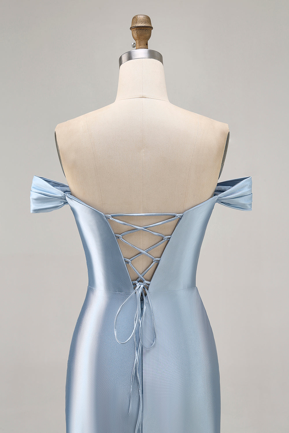 Grey Blue Satin Ruched Off the Shoulder Short Homecoming Dress