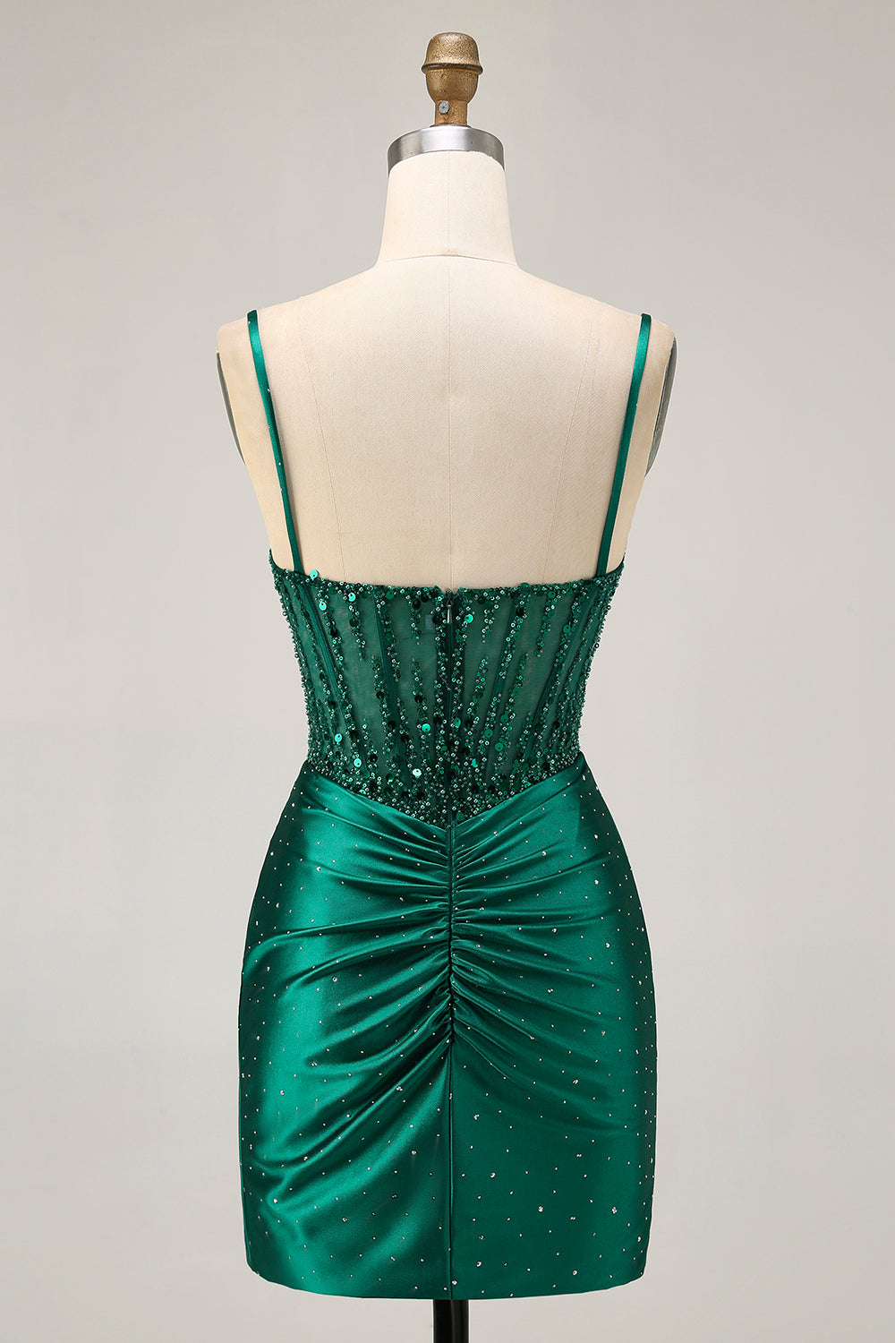 Sparkly Dark Green Satin Corset Short Tight Homecoming Dress with Beading