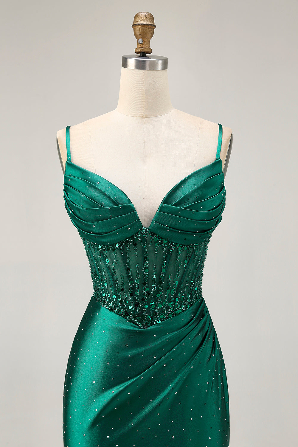 Sparkly Dark Green Satin Corset Short Tight Homecoming Dress with Beading