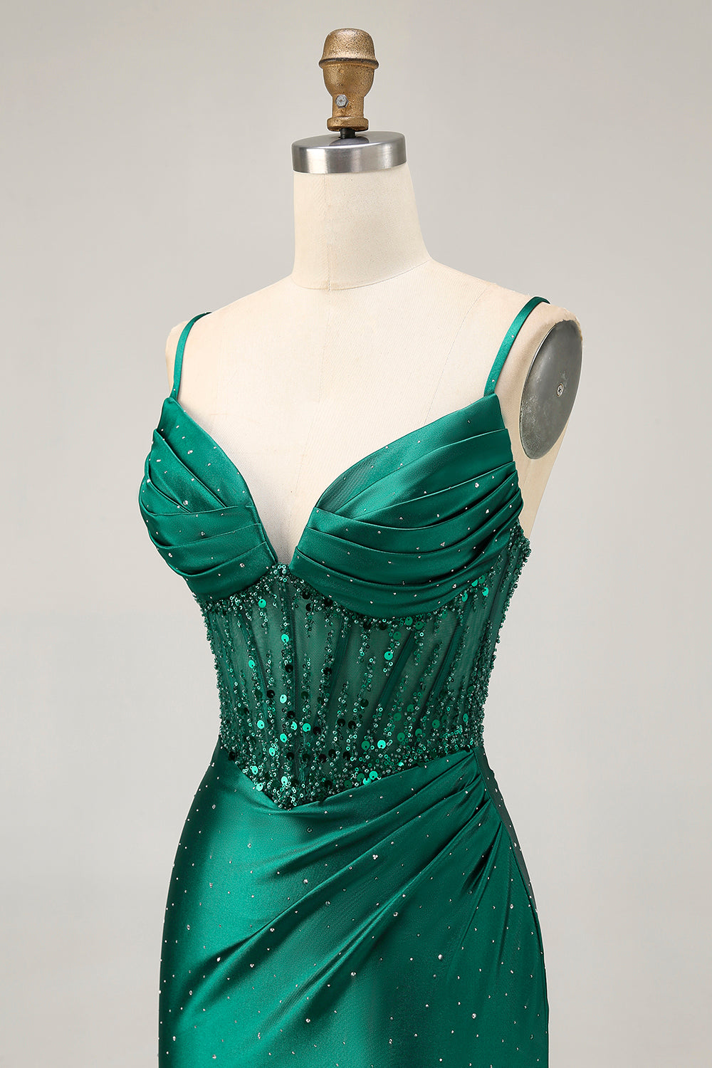 Sparkly Dark Green Satin Corset Short Tight Homecoming Dress with Beading