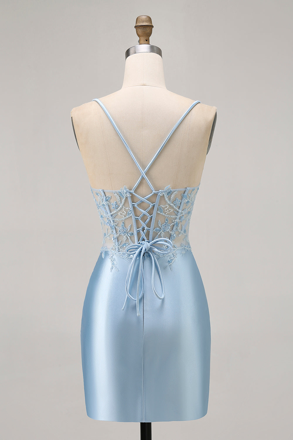 Blue Bodycon Sequins Corset Beaded Homecoming Dress with Appliques