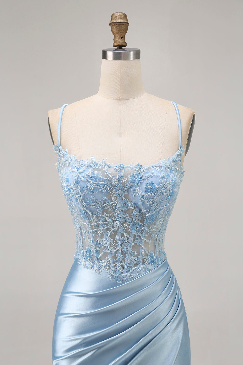Sparkly Blue Corset Satin Tight Short Homecoming Dress with Lace