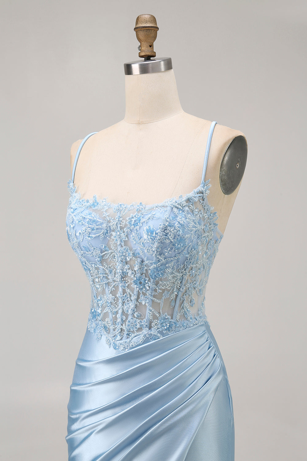 Sparkly Blue Corset Satin Tight Short Homecoming Dress with Lace