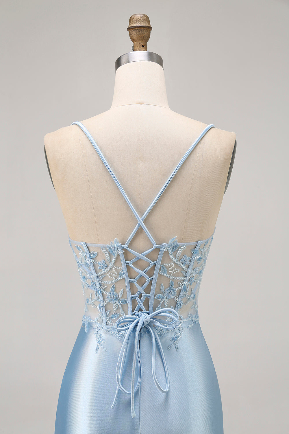 Sparkly Blue Corset Satin Tight Short Homecoming Dress with Lace