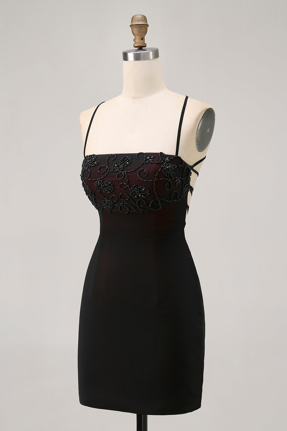 Black Bodycon Spaghetti Straps Short Homecoming Dress with Beading