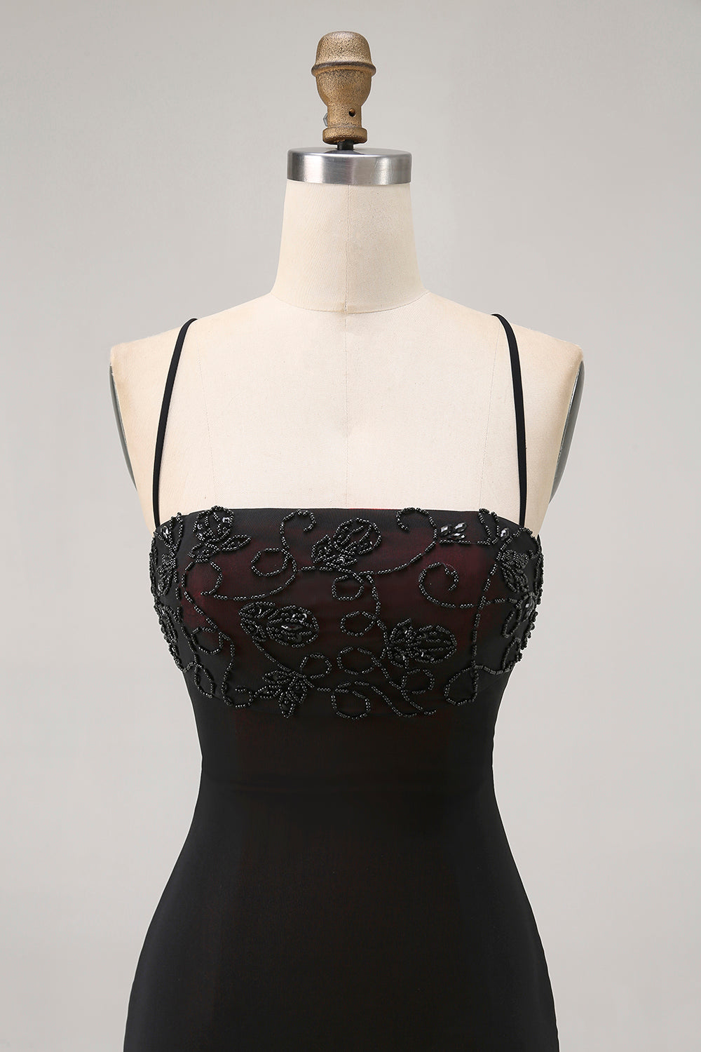 Black Bodycon Spaghetti Straps Short Homecoming Dress with Beading