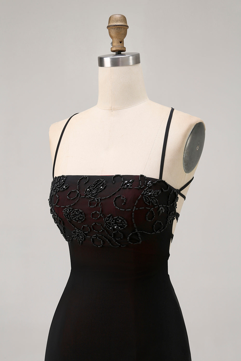 Black Tight Spaghetti Straps Short Homecoming Dress with Beading