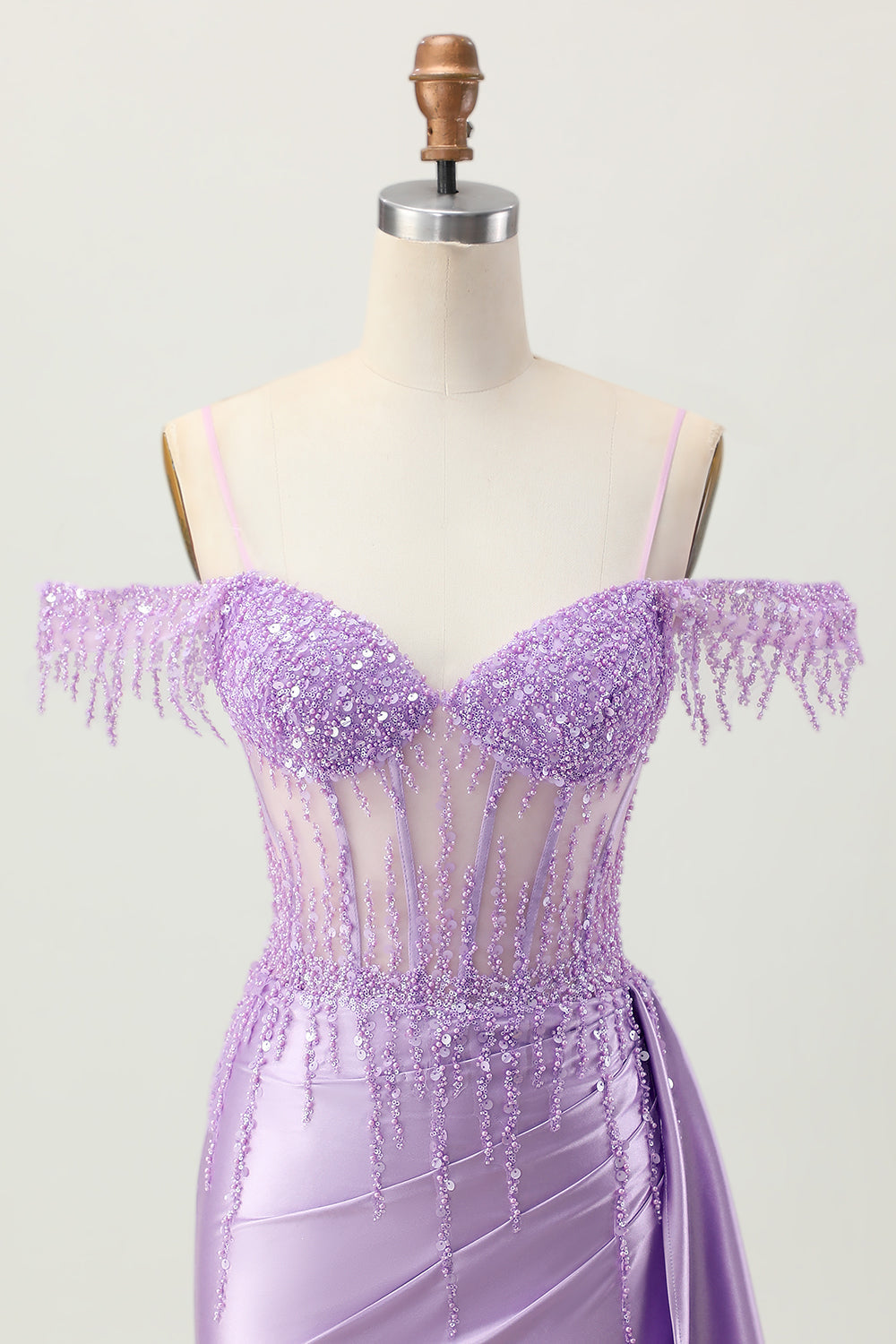 Sparkly Lilac Corset Cold Shoulder Short Homecoming Dress with Beading