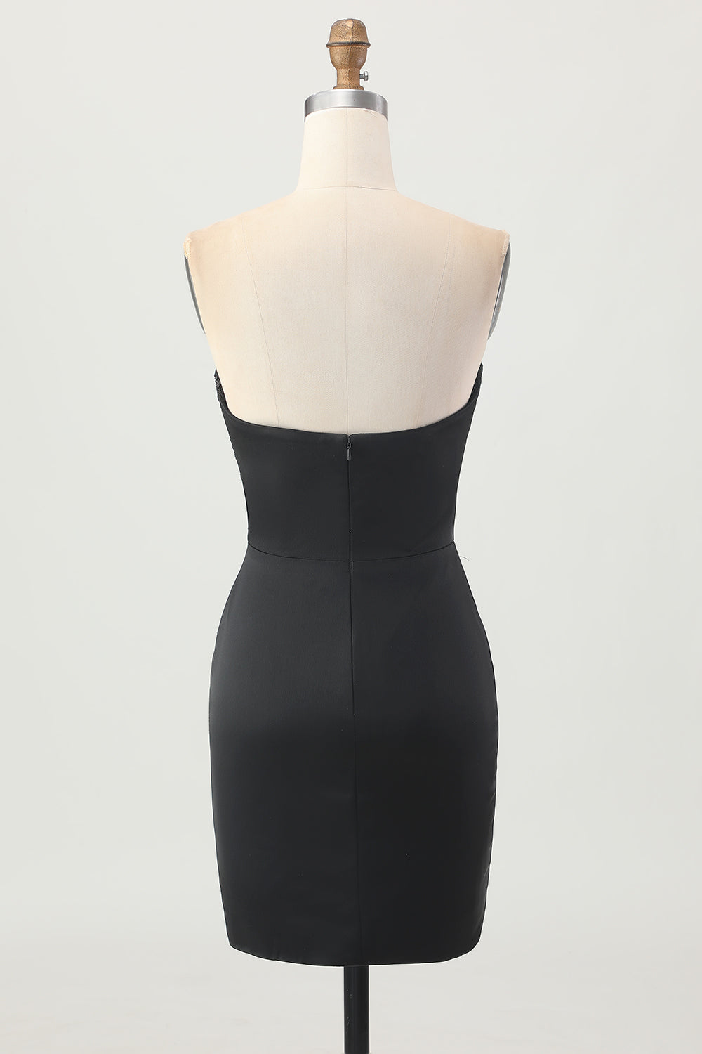 Black Strapless Corset Bodycon Beaded Homecoming Dress with Slit