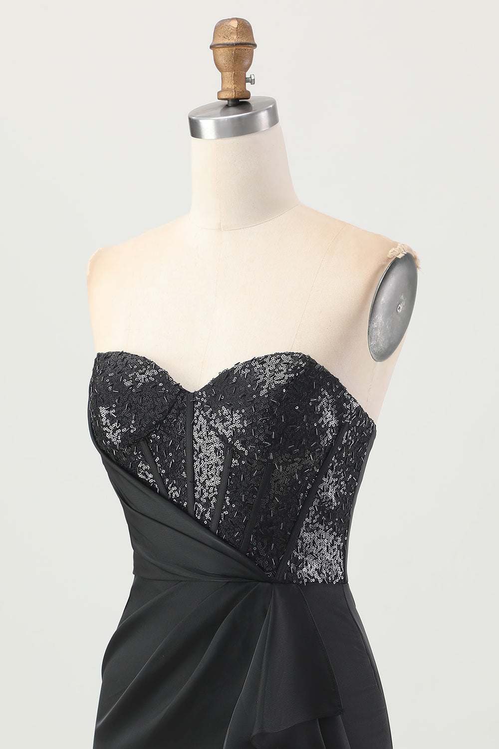 Black Strapless Corset Bodycon Beaded Homecoming Dress with Slit