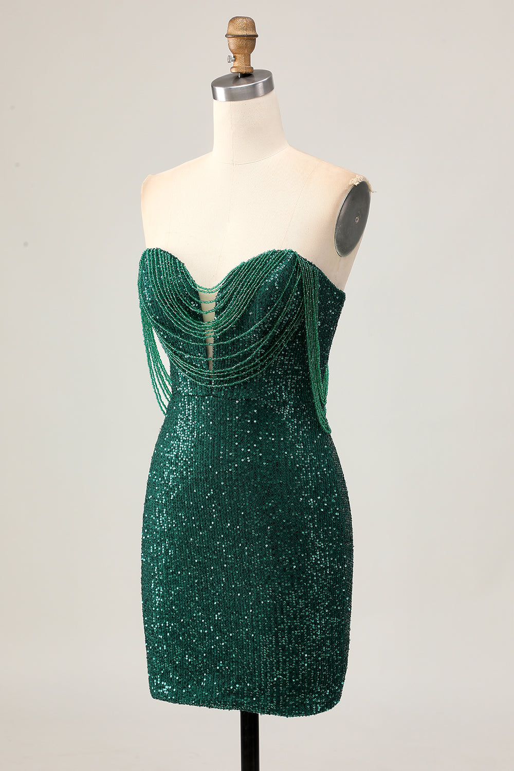 Sparkly Dark Green Sequins Short Tight Homecoming Dress with Beading