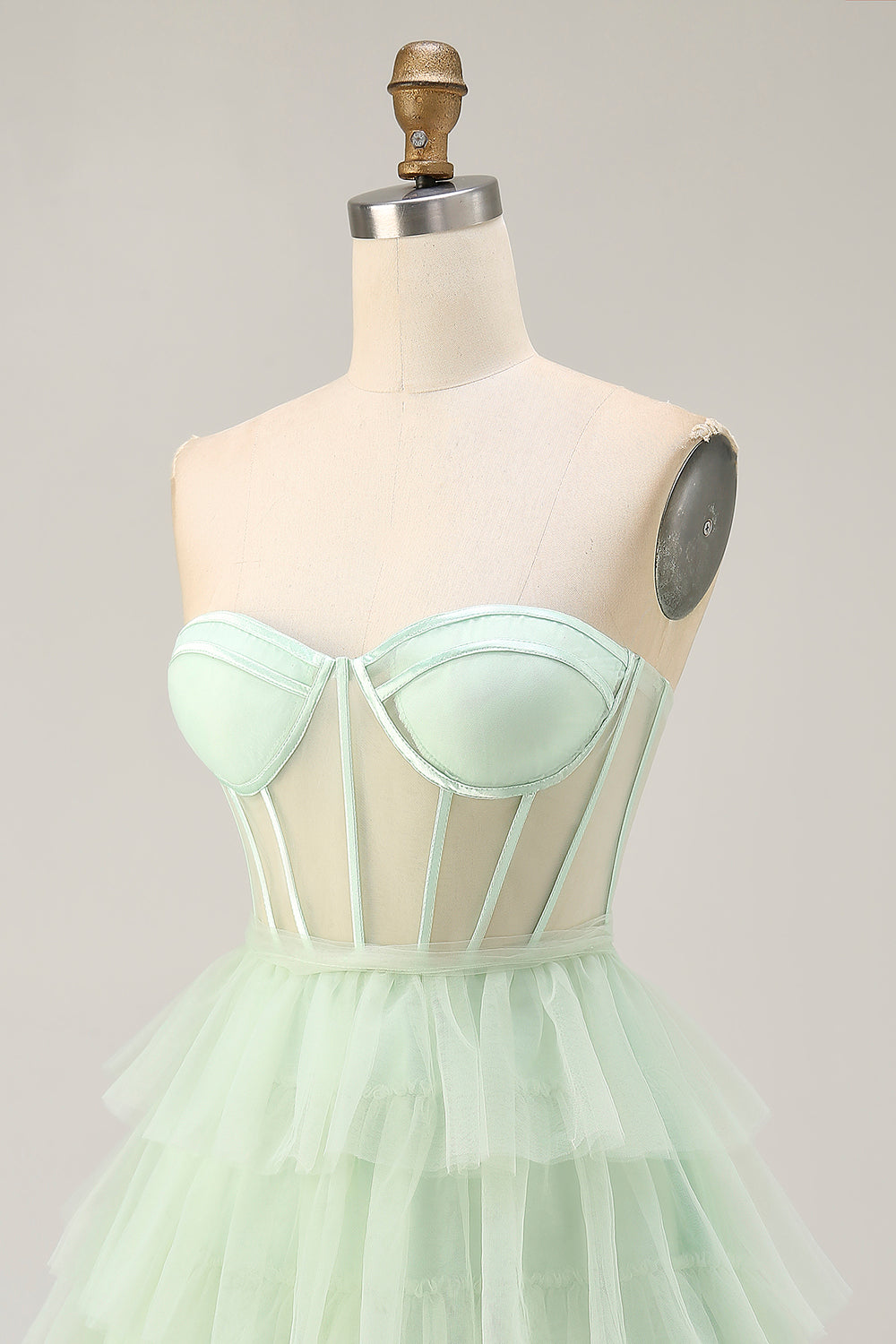 Light Green Tiered Short Corset Homecoming Dress with Ruffles