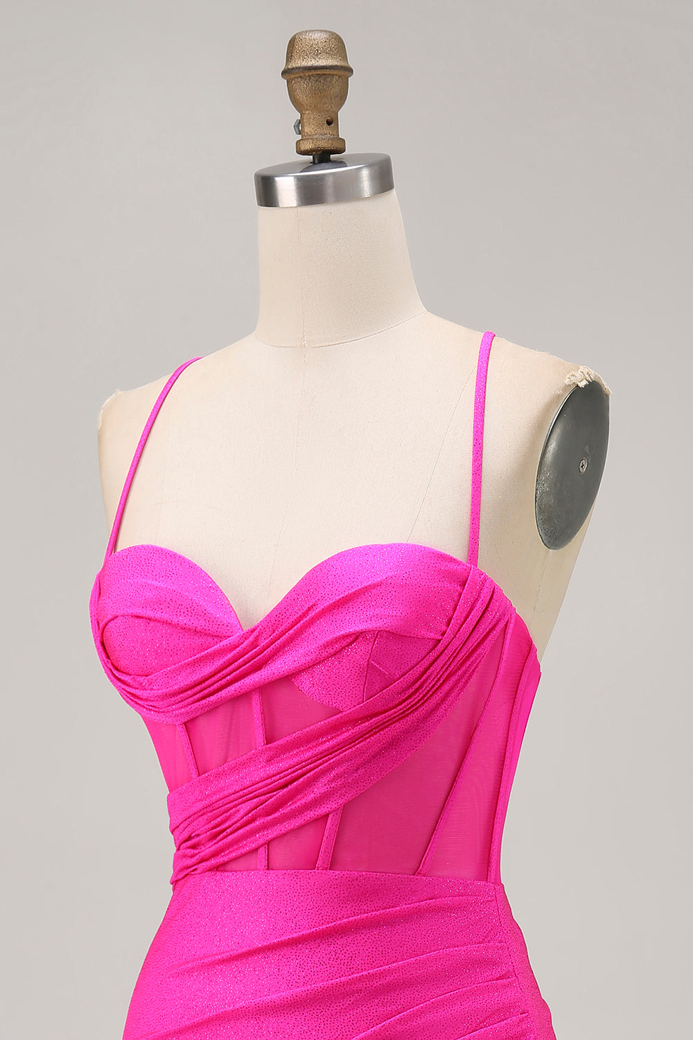 Fuchsia Ruched Spaghetti Straps Tight Short Corset Homecoming Dress