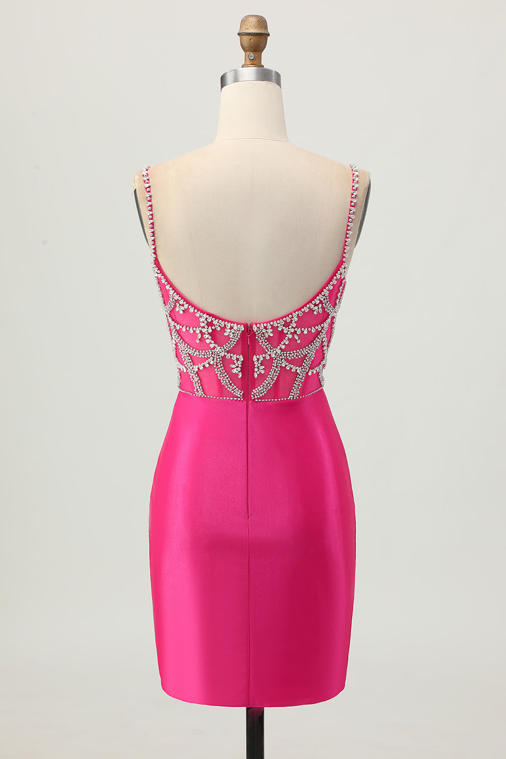 Sparkly Fuchsia Corset Tight Satin Short Homecoming Dress with Beading