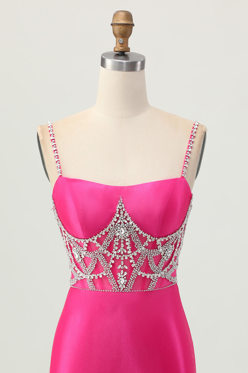Fuchsia Bodycon Spaghetti Straps Satin Homecoming Dress with Slit